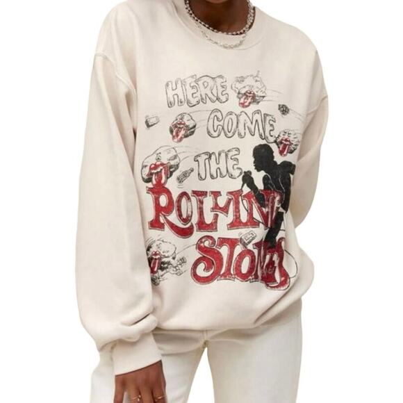 Daydreamer Tops - DAYDREAMER Los Angeles  Here Come The Rolling Stones Glitter Sweatshirt NWT